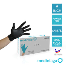 Load image into Gallery viewer, mediniaga 9" Black Disposable Gloves (Powder Free, Non Medical) - mediniaga