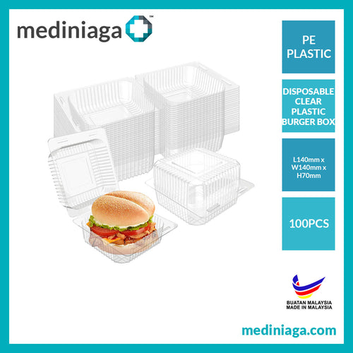 DISPOSABLE CLEAR PLASTIC BURGER BOX WITH SELF LOCK - mediniaga