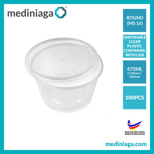 DISPOSABLE CLEAR PLASTIC CONTAINER WITH LIDS - ROUND (MS16) - mediniaga