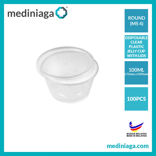 DISPOSABLE CLEAR PLASTIC JELLY CUPS WITH LIDS - ROUND (MS4) - mediniaga