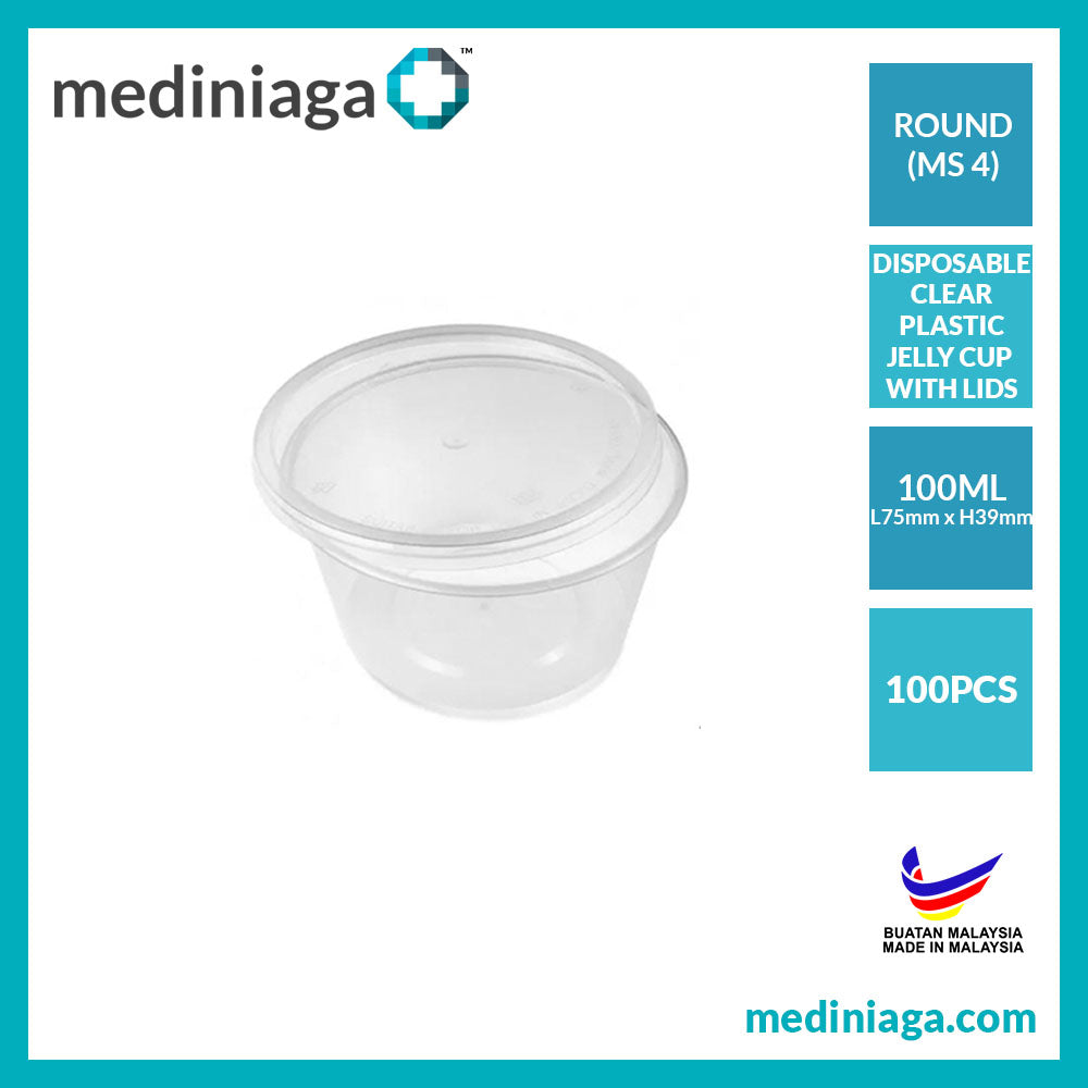 DISPOSABLE CLEAR PLASTIC JELLY CUPS WITH LIDS - ROUND (MS4) - mediniaga