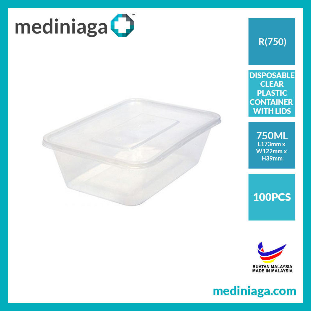 Microwave Clear Plastic Rectangular Food Container with Lid 10PCS / SET - mediniaga