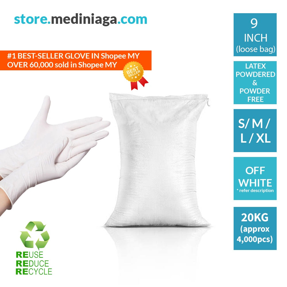 mediniaga LOOSE BAG Disposable Latex Gloves (Powdered/Powder Free, Non Medical)