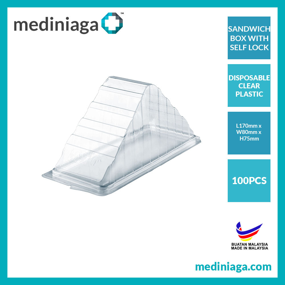 Sandwich Box with Lock [ 100pcs± ] Bakery Disposable Plastic Sandwich Tray - mediniaga