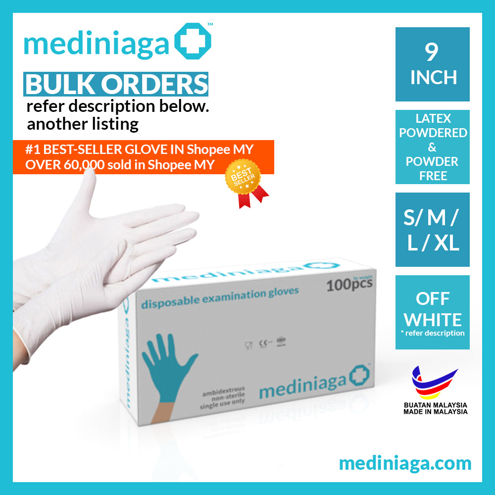 Mediniaga Non-Medical Disposable Latex Gloves (Lightly Powdered) - mediniaga